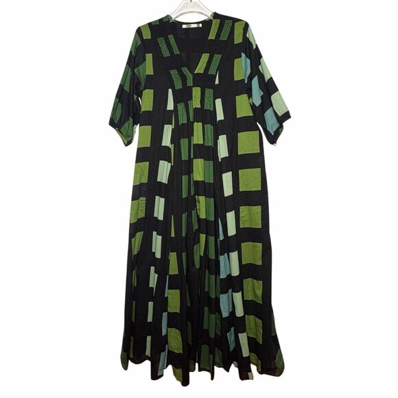 Dolma Dresses & Skirts - Dolma Maxi Dress Size Small SKYE Green Black Pintuck Neckline Cotton A-Line